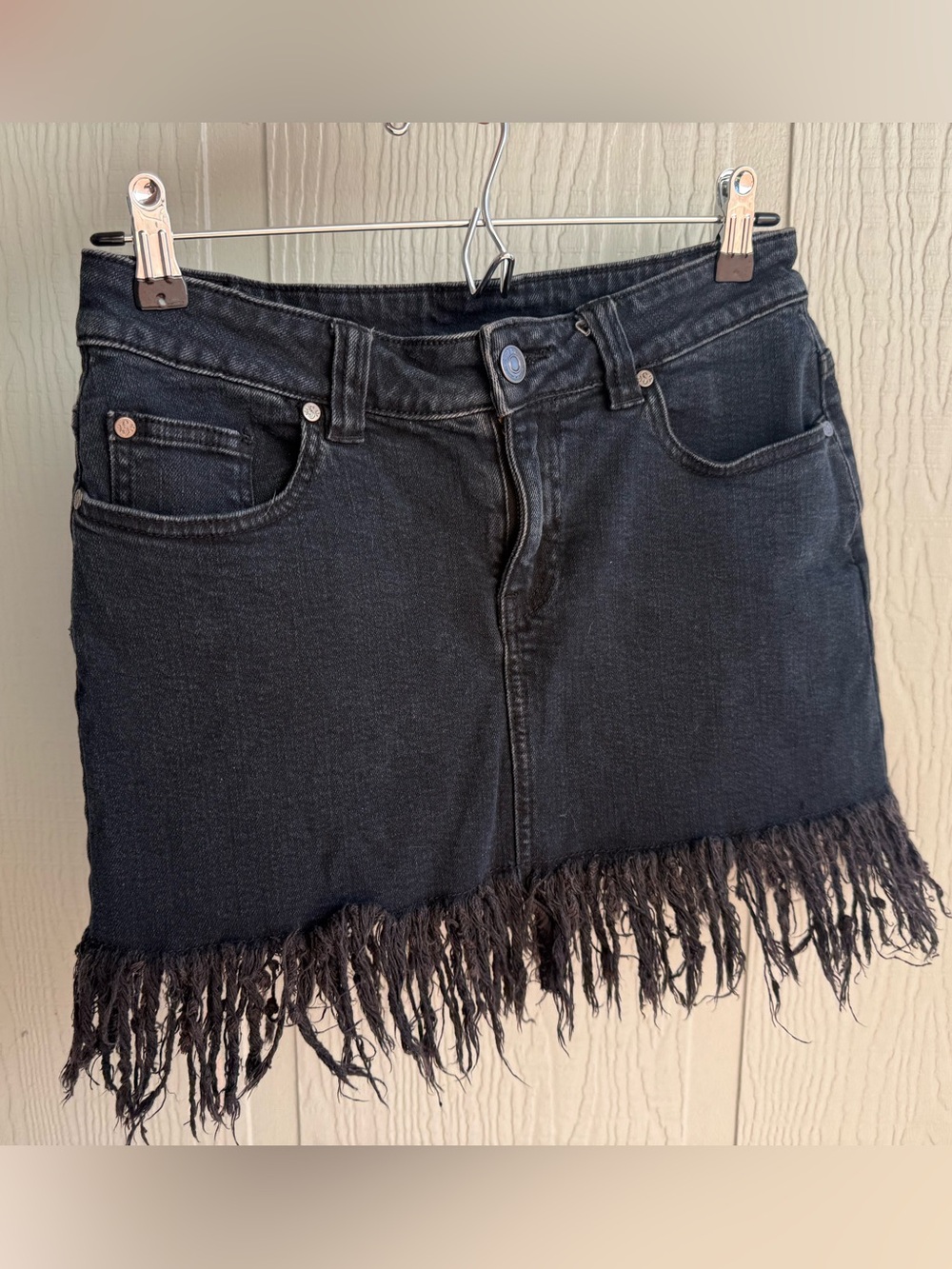 Shyanne Black Denim Fringe Hem Mini Skirt